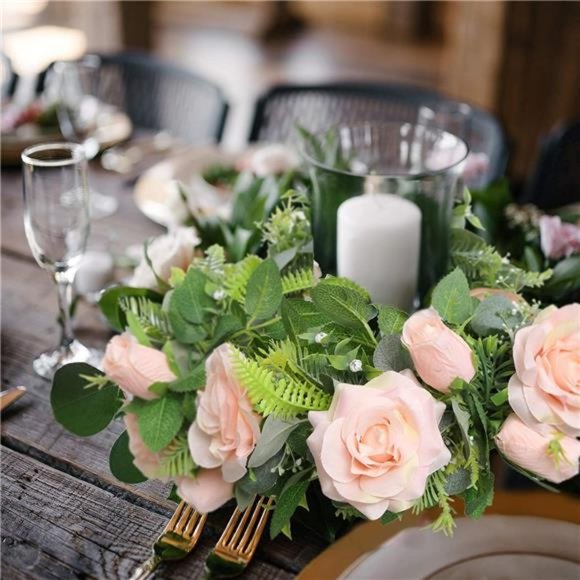 2 Pack Pink Artificial Floral Garland 13 FT Fake Rose Vine Hanging Rose Garland - Picture 3 of 6